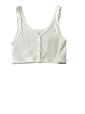 Ribbed Button-Front Crop Tank Top - White